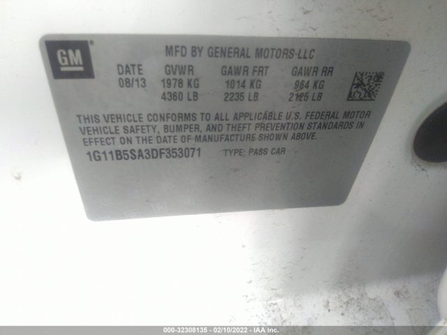 2013 CHEVROLET MALIBU VIN: 1G11B5SA3DF353071