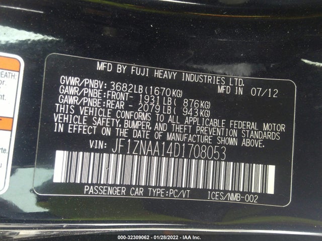 2013 SCION FR-S VIN: JF1ZNAA14D1708053