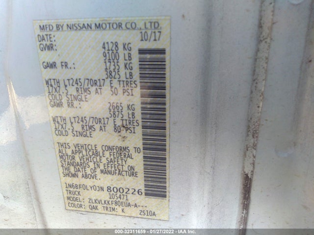 2018 Nissan NV, VIN: 1N6BF0LY0JN800226