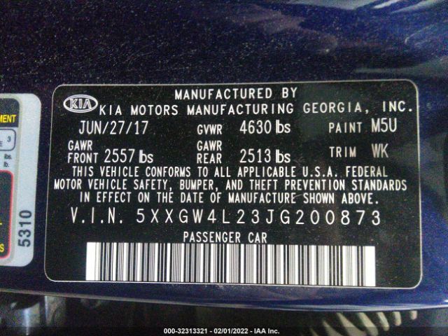 5XXGW4L23JG200873 KIA OPTIMA SX
