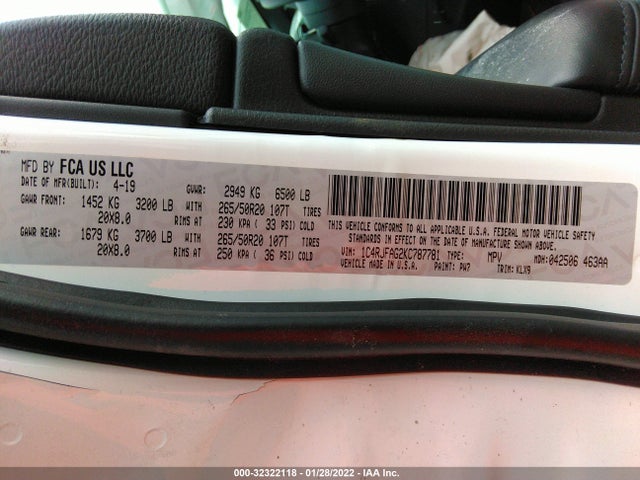 2019 Jeep Grand Cherokee, VIN: 1C4RJFAG2KC787781