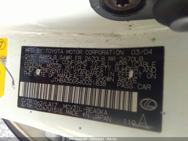 Lexus ES 330 2004 JTHBA30G540021838 Image 10