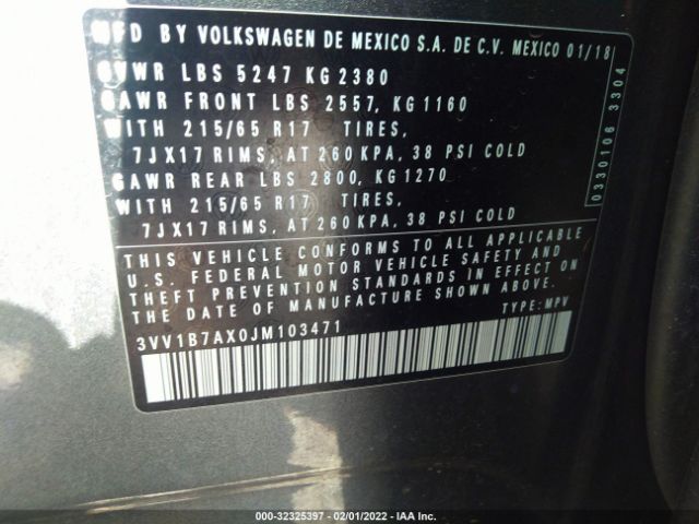 3VV1B7AX0JM103471 Volkswagen Tiguan 2.0t S