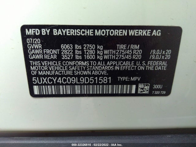 2020 BMW X6, VIN: 5UXCY4C09L9D51581