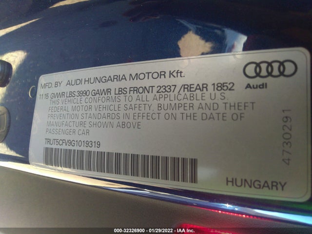 2016 Audi TT, VIN: TRUT5CFV9G1019319