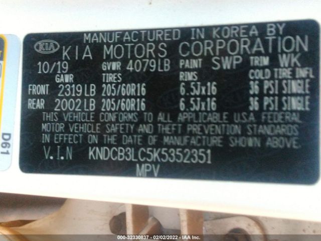 KNDCB3LC5K5352351 KIA NIRO FE