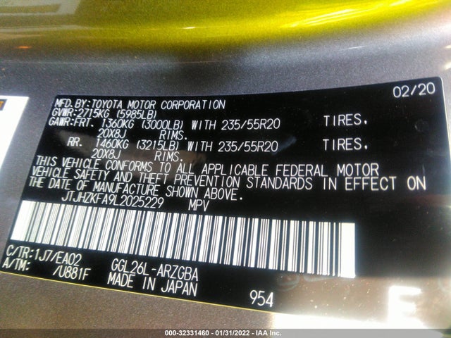 2020 Lexus RX, VIN: JTJHZKFA9L2025229