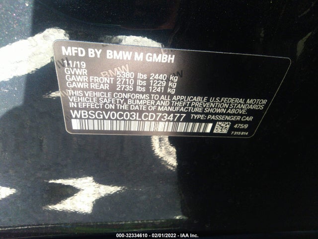 2020 BMW M8, VIN: WBSGV0C03LCD73477