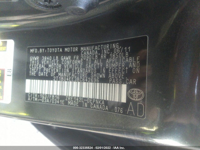 2011 TOYOTA COROLLA VIN: 2T1BU4EE3BC642696