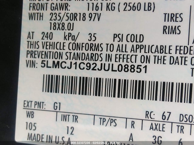 2018 Lincoln MKC, VIN: 5LMCJ1C92JUL08851