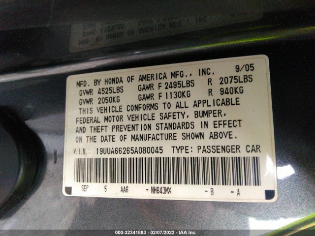 Acura TL 2005 19UUA66265A080045 Image 10