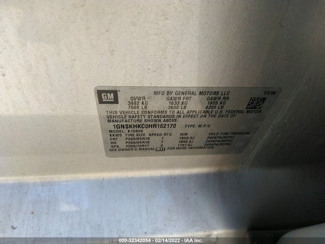 Chevrolet Suburban Lt 2017 1GNSKHKC0HR162170 Image 9