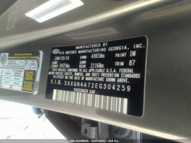 5XXGN4A72EG304259 KIA OPTIMA EX