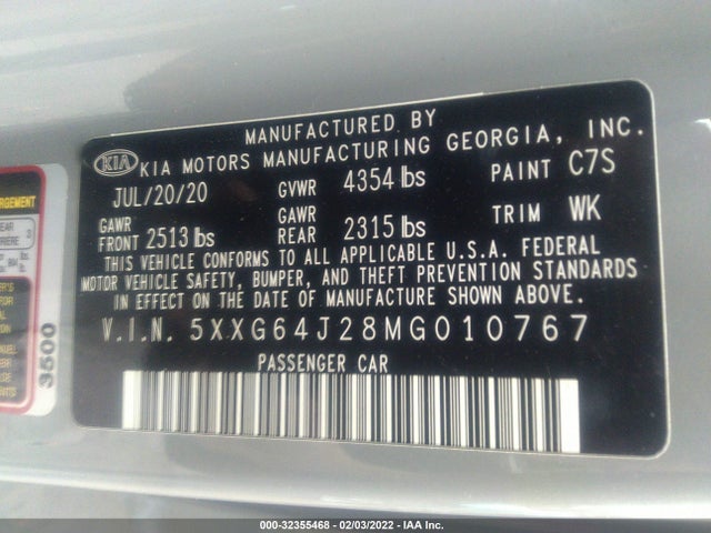 2021 Kia K5, VIN: 5XXG64J28MG010767