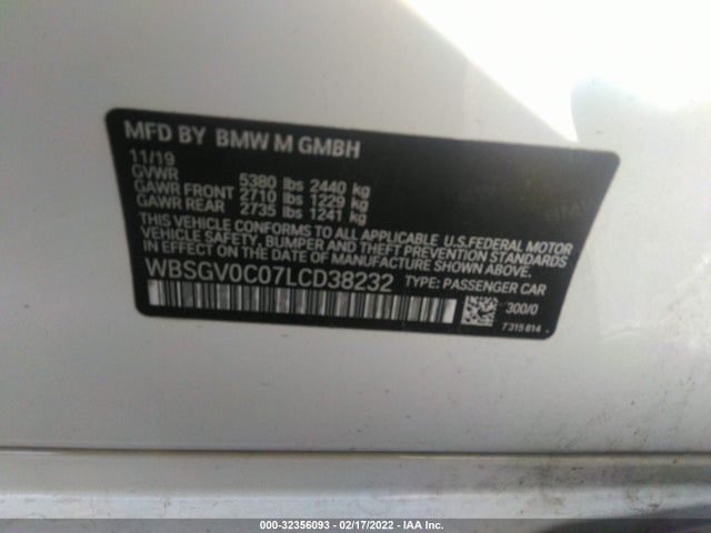 2020 BMW M8, VIN: WBSGV0C07LCD38232