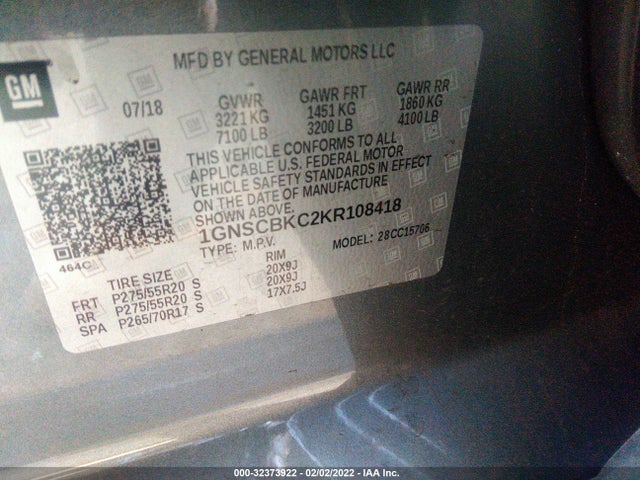 Chevrolet Tahoe Lt 2019 1GNSCBKC2KR108418 Image 9