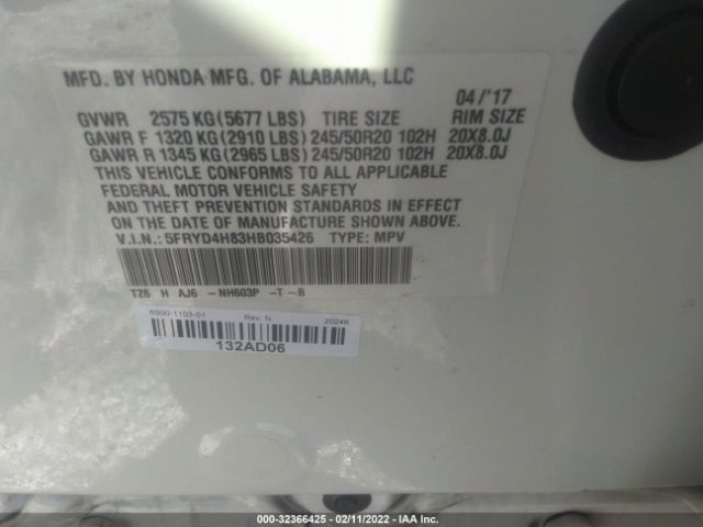 5FRYD4H83HB035426 Acura Mdx W/advance Pkg