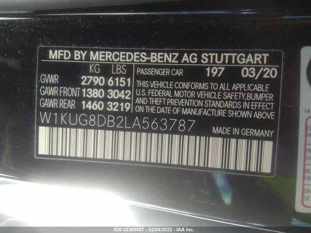 2020 Mercedes-Benz S-Class, VIN: W1KUG8DB2LA563787