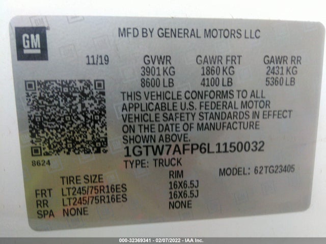 2020 GMC Savana, VIN: 1GTW7AFP6L1150032