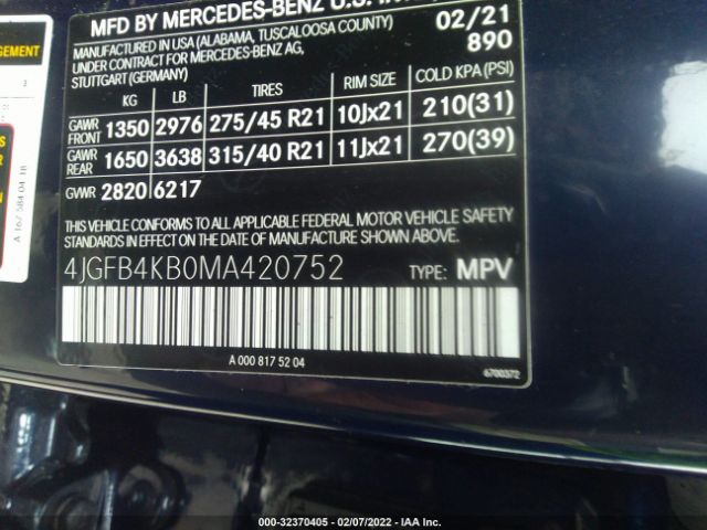4JGFB4KB0MA420752 Mercedes-Benz GLE 350