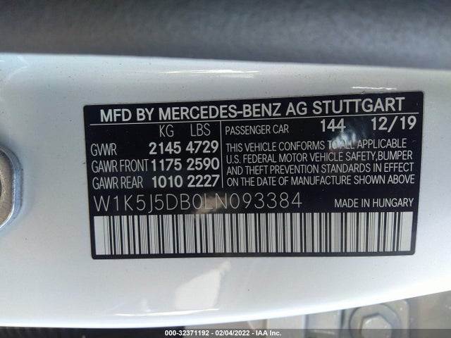2020 Mercedes-Benz CLA-Class, VIN: W1K5J5DB0LN093384