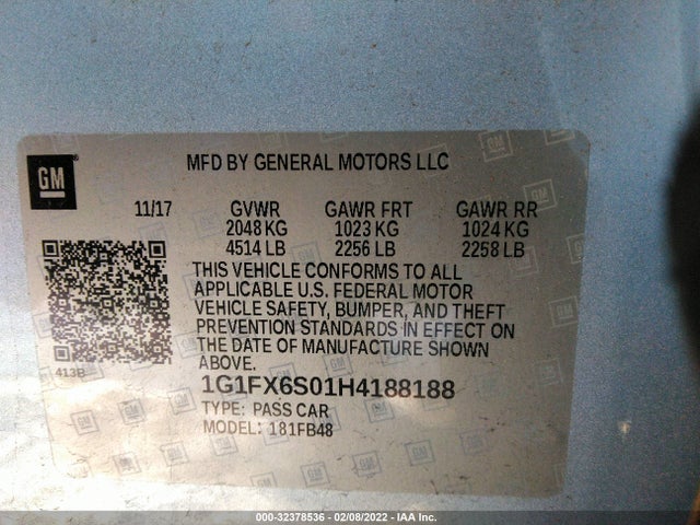 2017 Chevrolet Bolt EV, VIN: 1G1FX6S01H4188188
