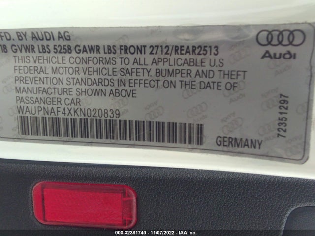 WAUENAF4XKN001277 Audi A4 Premium Plus