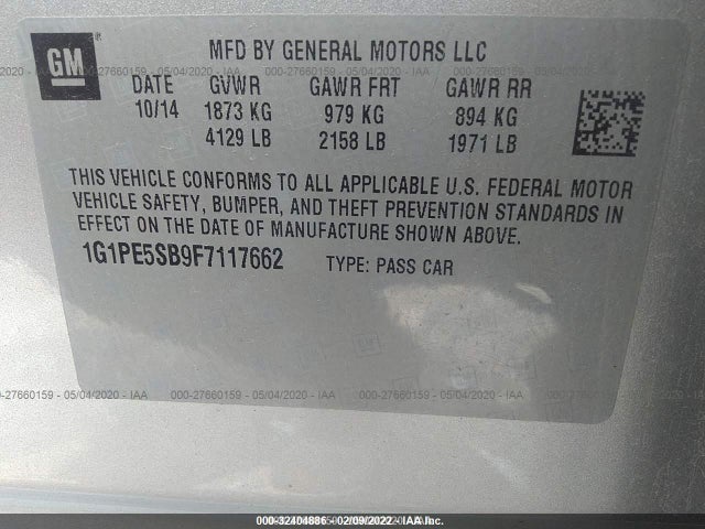 Chevrolet CRUZE LT 2015 1G1PE5SB9F7117662 Image 9