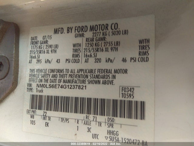 2016 Ford Transit Connect, VIN: NM0LS6E74G1237821