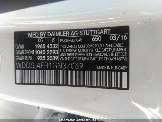2016 Mercedes-Benz CLA-Class, VIN: WDDSJ4EB1GN370691