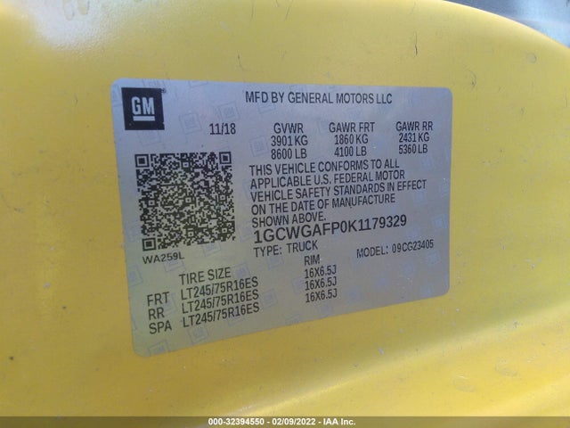 Chevrolet EXPRESS CARGO VAN 2019 1GCWGAFP8K1179272 Image 9