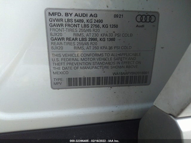 2022 Audi Q5, VIN: WA15AAFY5N2018991