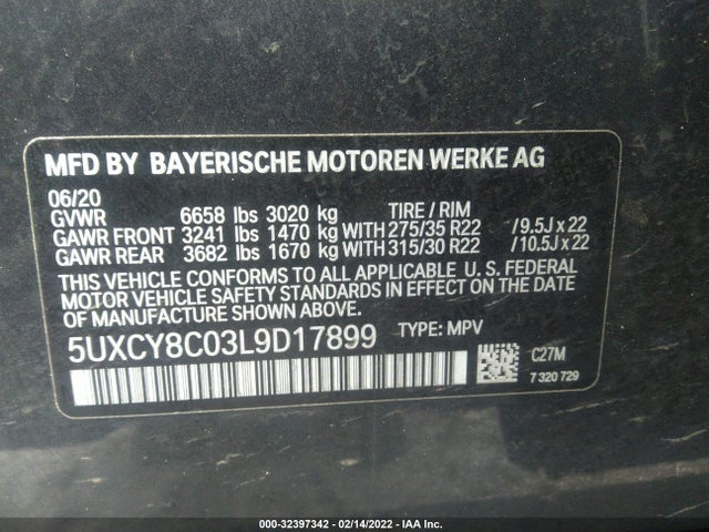 2020 BMW X6, VIN: 5UXCY8C03L9D17899