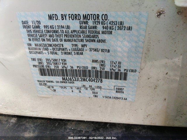 2021 Ford Ecosport, VIN: MAJ6S3JL2MC404278
