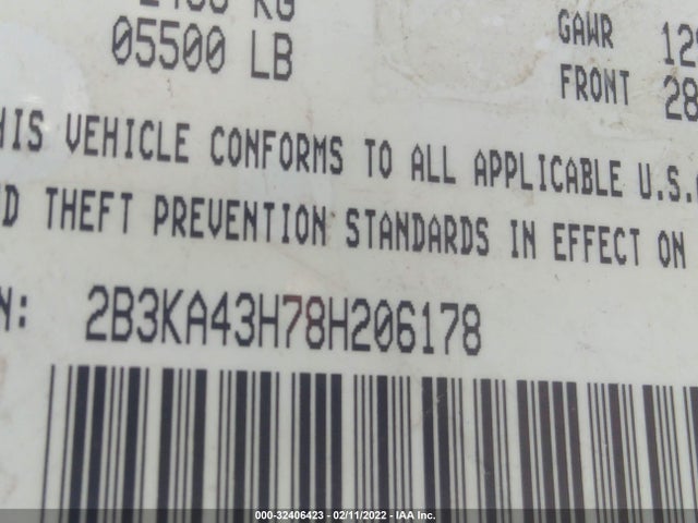 2008 DODGE CHARGER POLICE VIN: 2B3KA43H78H206178