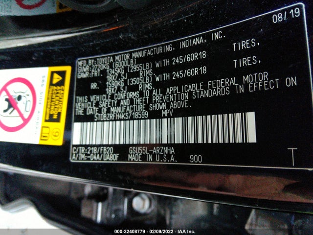 Toyota Highlander Le 2019 5TDBZRFH4KS718599 Image 14