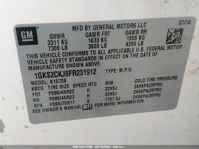 GMC YUKON DENALI 2015 1GKS2CKJ8FR231912 Image 9