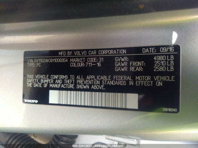 2017 Volvo S90, VIN: YV1102AKXH1006954