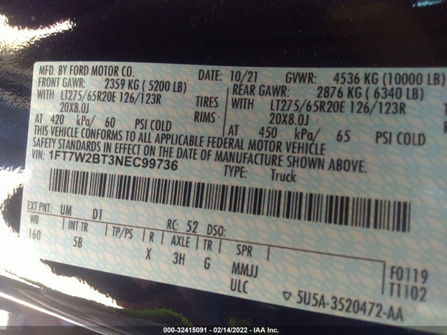 2022 Ford F-250, VIN: 1FT7W2BT3NEC99736