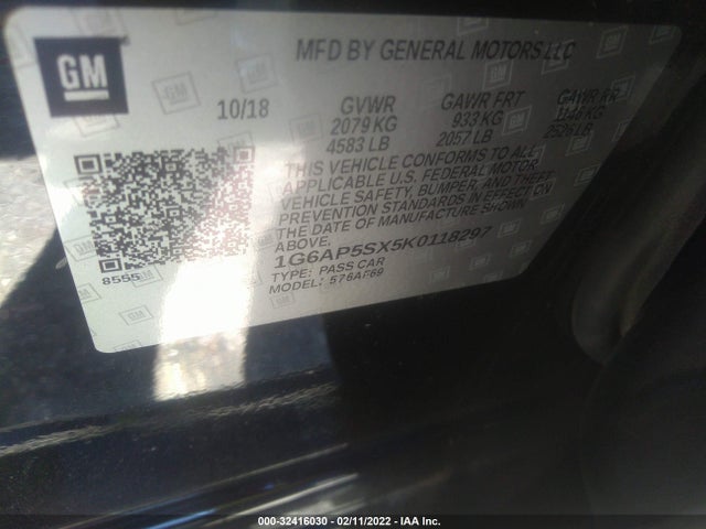 2019 Cadillac CTS, VIN: 1G6AP5SX5K0118297