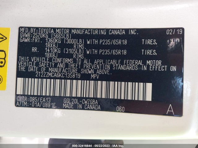 2T2ZZMCA6KC135819 Lexus Rx Rx 350