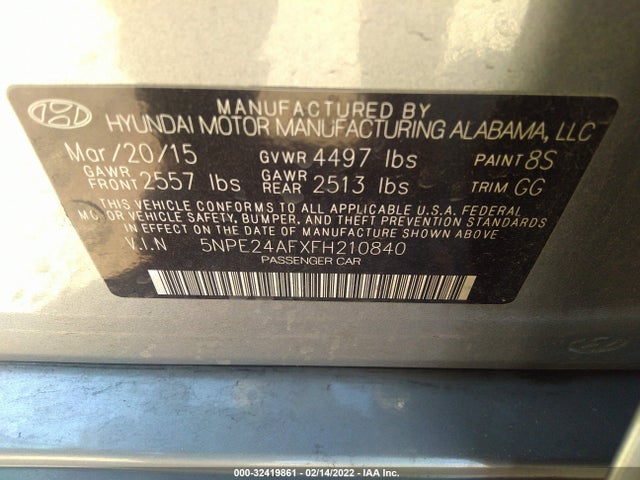 Hyundai Sonata 2.4l Se 2015 5NPE24AFXFH210840 Image 10