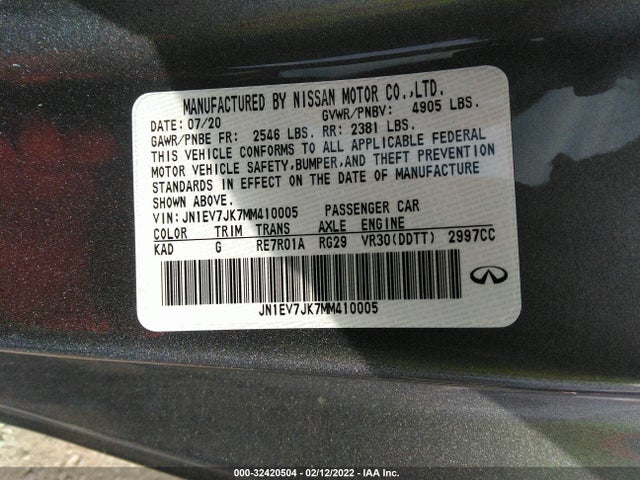 2021 Infiniti Q60, VIN: JN1EV7JK7MM410005