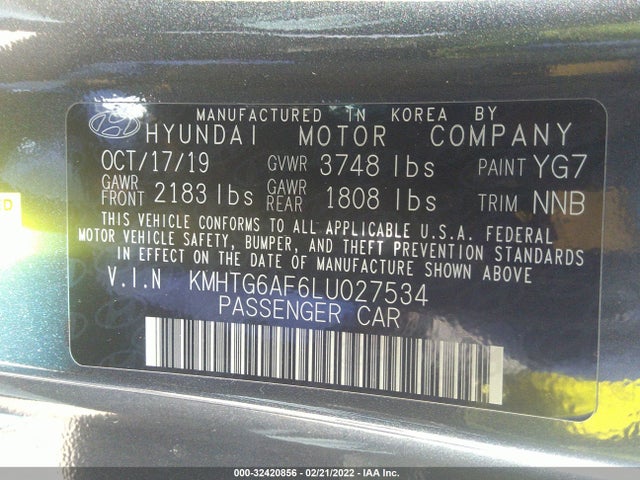 2020 Hyundai Veloster, VIN: KMHTG6AF6LU027534