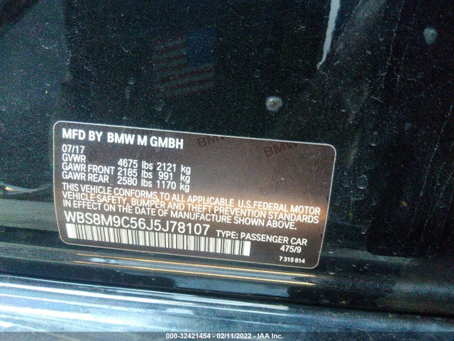 2018 BMW M3, VIN: WBS8M9C56J5J78107