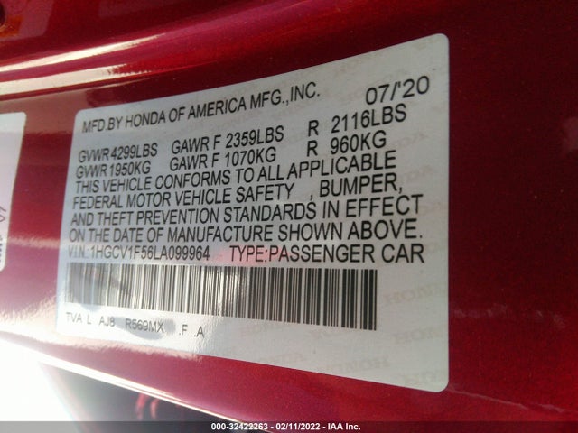 Honda Accord Ex-l 2020 1HGCV1F56LA099964 Image 9