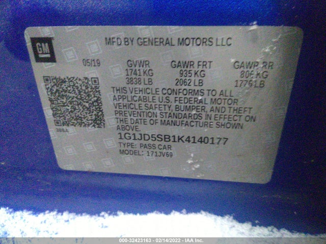 2019 Chevrolet Sonic, VIN: 1G1JD5SB1K4140177