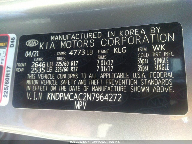 2022 KIA SPORTAGE LX VIN: KNDPMCAC2N7964272