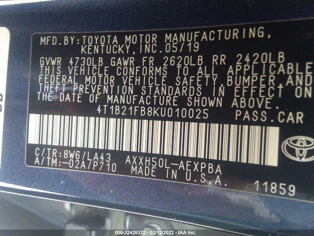 2019 Toyota Avalon, VIN: 4T1B21FB8KU010025
