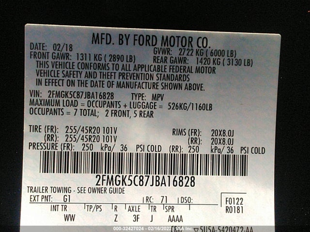 2018 Ford Flex, VIN: 2FMGK5C87JBA16828